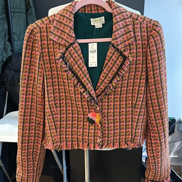 NEW Anthropologie Pink Tan Tweed Sheath Dress & Blazer, Size 14 - Picture 8 of 11